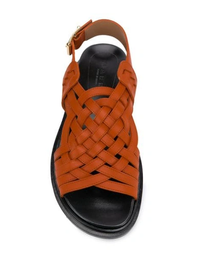Shop Marni Intrecciato Leather Sandals In Orange