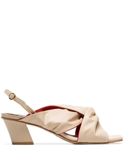 Shop Reike Nen Ivory 55 Knot-detail Slingback Leather Sandals In Neutrals