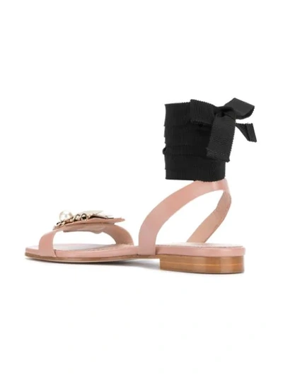 Shop Red Valentino Embellished Bug Detail Sandals - Neutrals