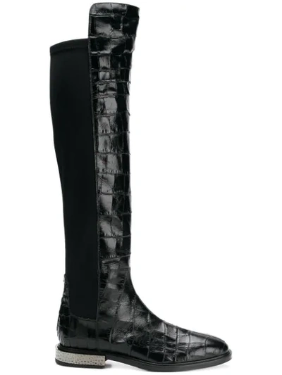 Shop Alberto Gozzi Embossed Detail Boots - Black