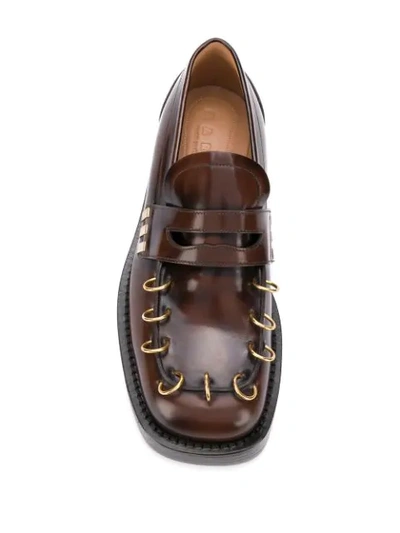Shop Marni Ring-detail Loafers In Brown