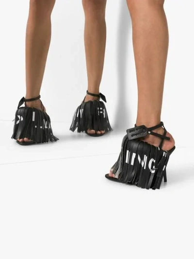 OFF-WHITE BLACK POM POM 110 LEATHER MULES - 黑色