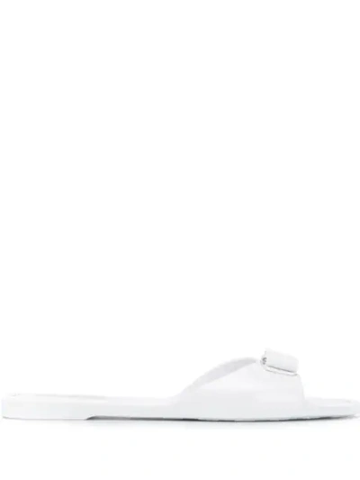 Shop Ferragamo Oversized Bow Slides In White