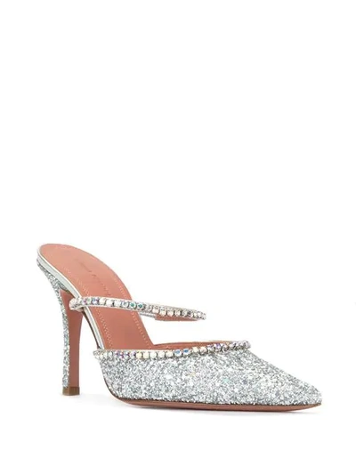 Shop Amina Muaddi Embellished Pump Mules In Metallic