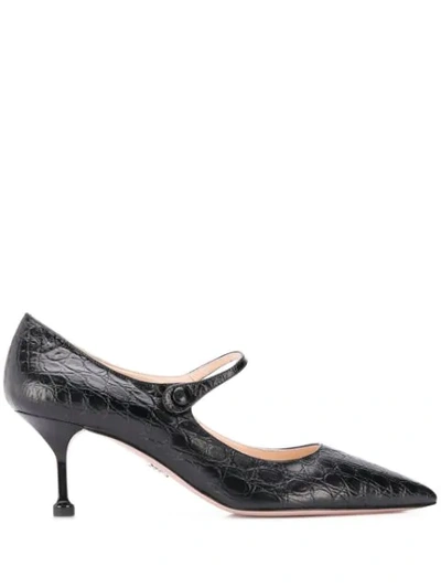 Shop Prada Crocodile Leather Pumps In Black