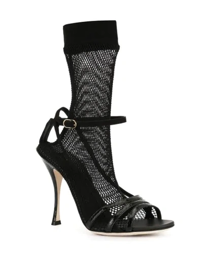 Shop Dolce & Gabbana Fishnet Sock Heeled Sandals In Black