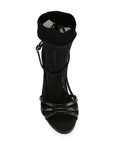 Shop Dolce & Gabbana Fishnet Sock Heeled Sandals In Black