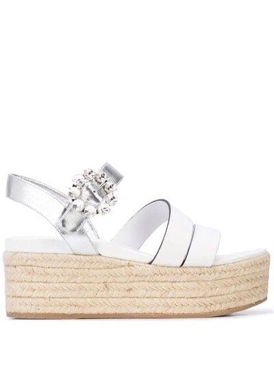 Shop Miu Miu Leather Platform Sandals In White