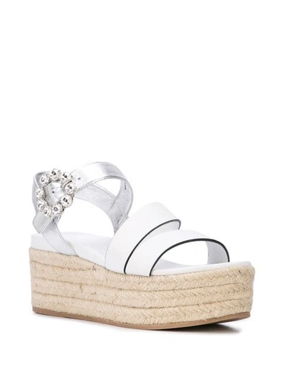 Shop Miu Miu Leather Platform Sandals In White