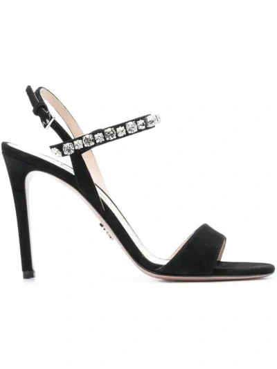 Shop Prada Crystal Embellished Sling-back Sandals - Black