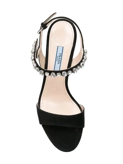 Shop Prada Crystal Embellished Sling-back Sandals - Black
