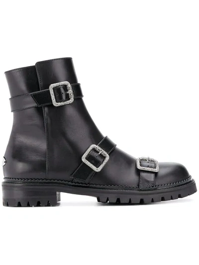 Shop Jimmy Choo Hank Jewel Buckle Boots In Black