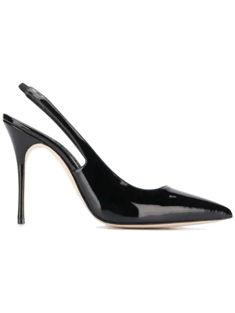 black patent slingback pumps