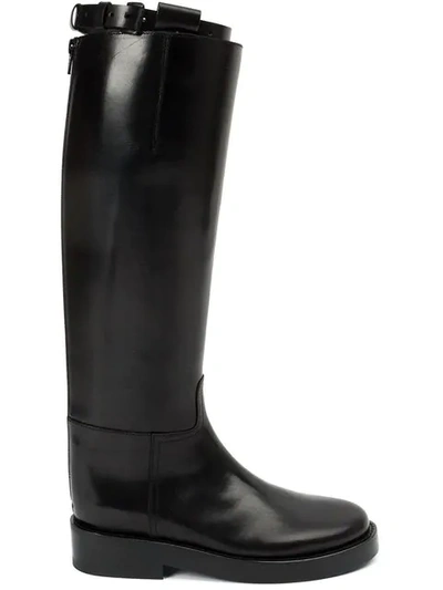 Shop Ann Demeulemeester Buckled Strap Knee Boots In 099 Nero