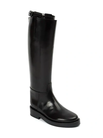 Shop Ann Demeulemeester Buckled Strap Knee Boots In 099 Nero