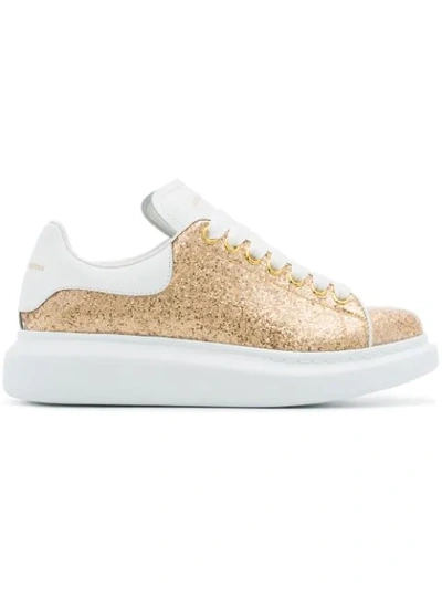 Shop Alexander Mcqueen Gold Oversized Leather Glitter Sneakers In White