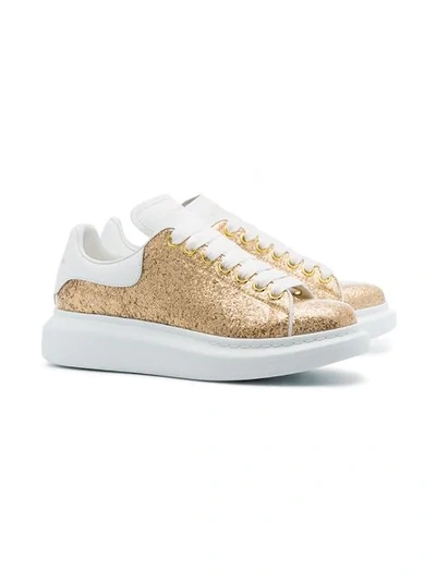 gold oversized leather glitter sneakers