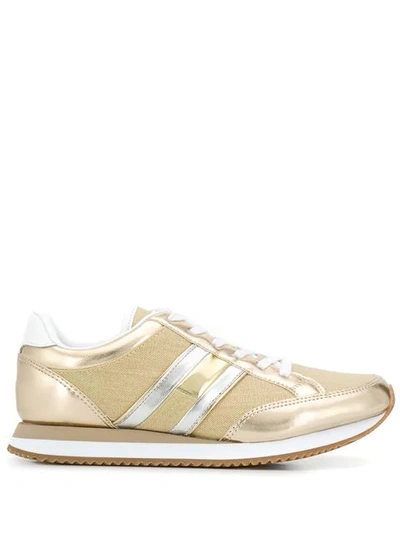 Shop Tommy Hilfiger Metallic Panel Sneakers In Gold