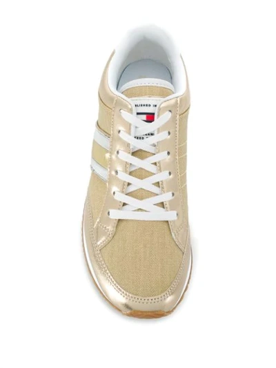 Shop Tommy Hilfiger Metallic Panel Sneakers In Gold