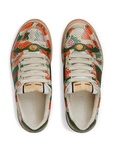 Shop Gucci Screener  Strawberry Sneaker In White