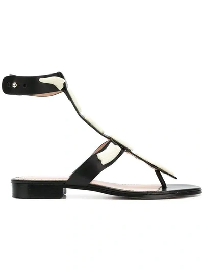 Shop Red Valentino Flat Leather Sandals In Black