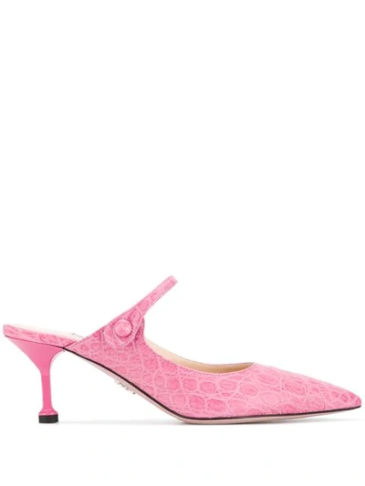 Shop Prada Crocodile Effect Slip-on Mules In Pink