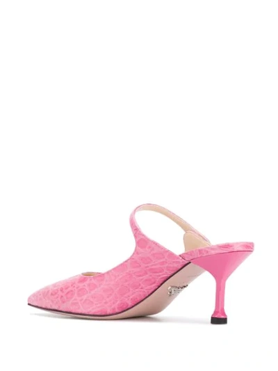 Shop Prada Crocodile Effect Slip-on Mules In Pink