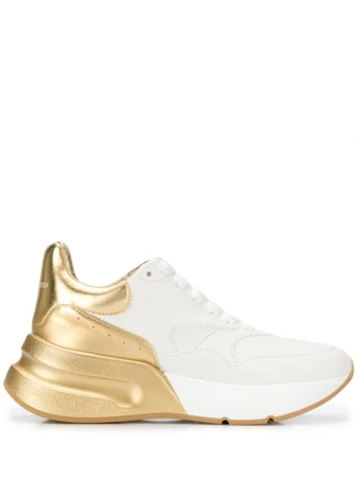 Shop Alexander Mcqueen White And Gold Chunky Leather Low Top Sneakers