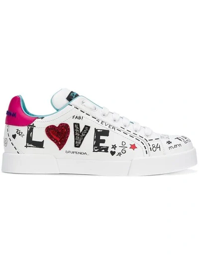 Shop Dolce & Gabbana Love Graffiti Logo Sneakers In White
