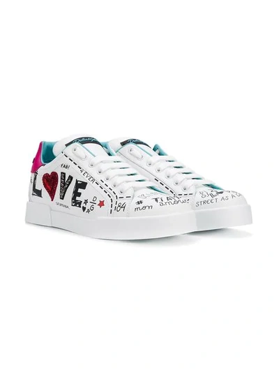 Shop Dolce & Gabbana Love Graffiti Logo Sneakers In White