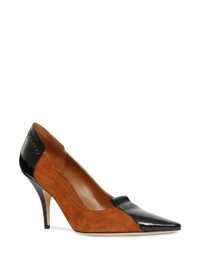 Shop Burberry Brogue Detail Two-tone Suede And Leather Pumps In Brown