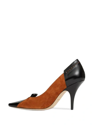Shop Burberry Brogue Detail Two-tone Suede And Leather Pumps In Brown
