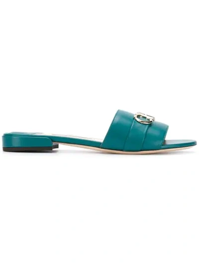 Shop Jimmy Choo Logo Slide Sandals In Blue