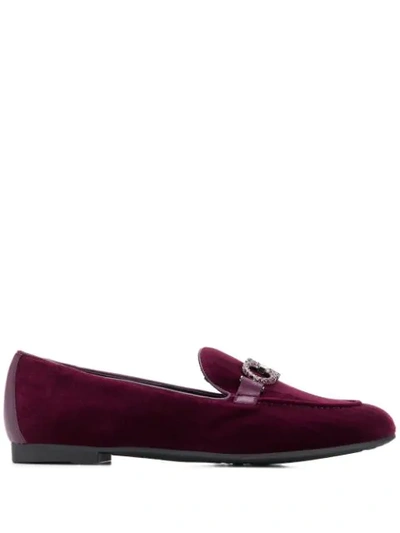 Shop Ferragamo Double Gancini Loafers In Purple