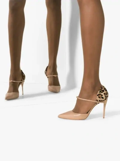 Shop Jennifer Chamandi Beige And Leopard Eric 105 Leather Pumps In Neutrals