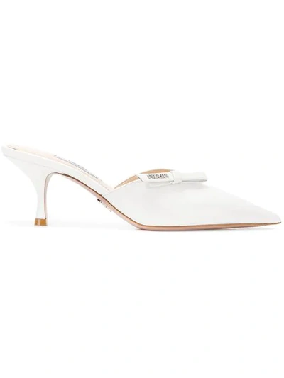 Shop Prada Saffiano Pointed Mules In White