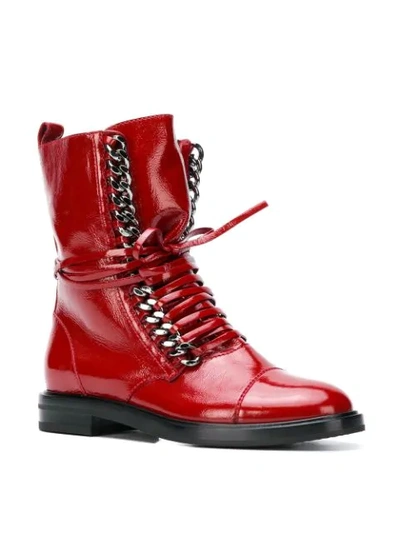 Shop Casadei Flat Lace-up Boots In 753 Chilli Pepper