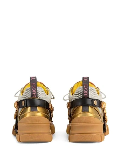 GUCCI FLASHTREK LEATHER SNEAKER WITH CRYSTALS - 金色
