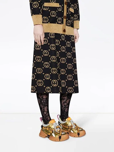 Shop Gucci Flashtrek Leather Sneaker With Crystals In Gold