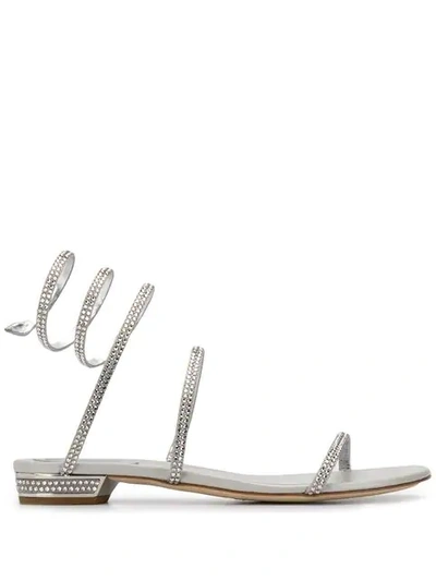 Shop René Caovilla Crystal Embellished Strappy Sandals In Silver