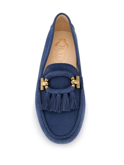 Shop Tod's Tassel Upper Loafers In Blue