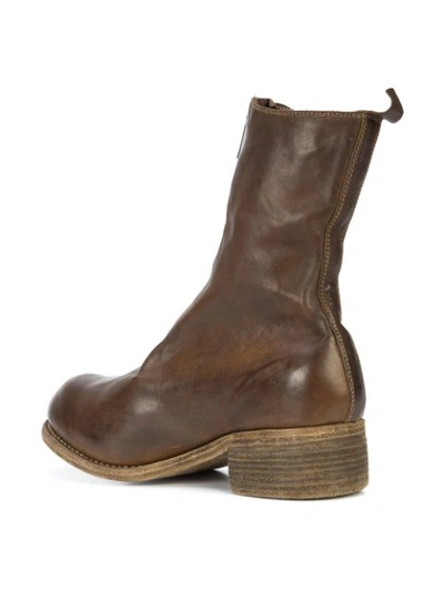 Shop Guidi Block Heel Zip Front Boots In Brown