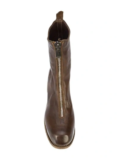 Shop Guidi Block Heel Zip Front Boots In Brown