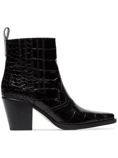 Shop Ganni Black Callie 70 Leather Cowboy Boots In 099 Black