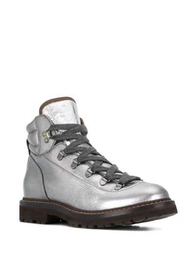 Shop Brunello Cucinelli Metallic Work Boots In Silver