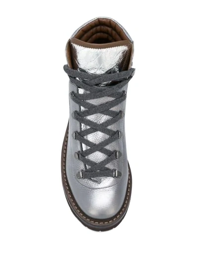 Shop Brunello Cucinelli Metallic Work Boots In Silver
