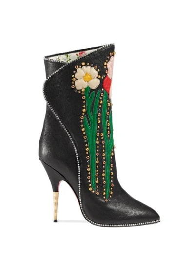 Shop Gucci Flower Intarsia Boots In Black