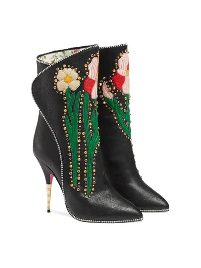 Shop Gucci Flower Intarsia Boots In Black