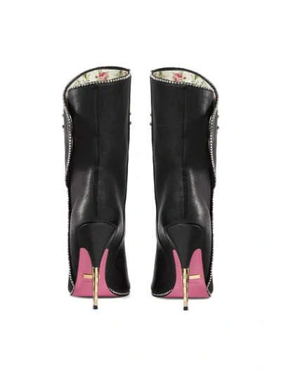 Shop Gucci Flower Intarsia Boots In Black