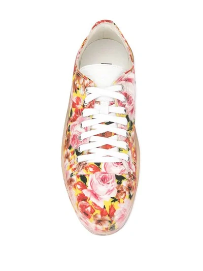 Shop Msgm Floral Print Sneakers In Red